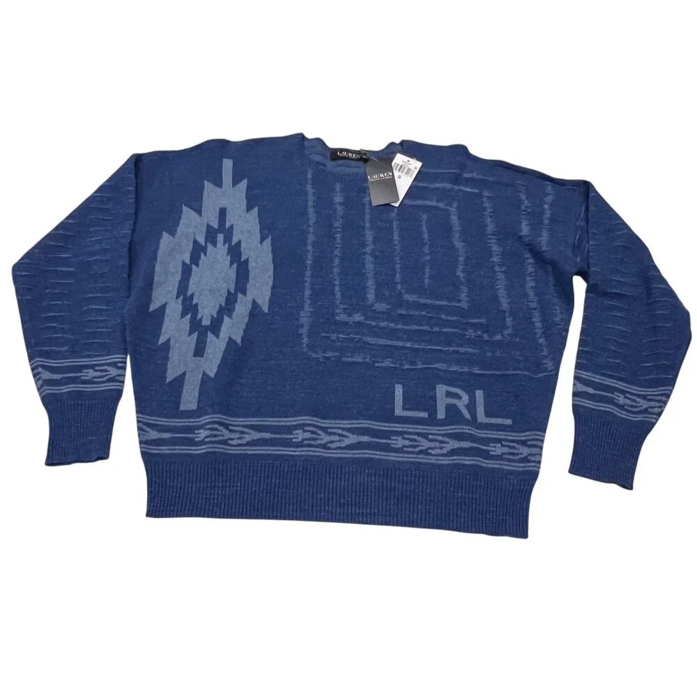 Lauren Ralph Lauren Vernida Linen Blend Crew Sweater, NWT, Blue, M